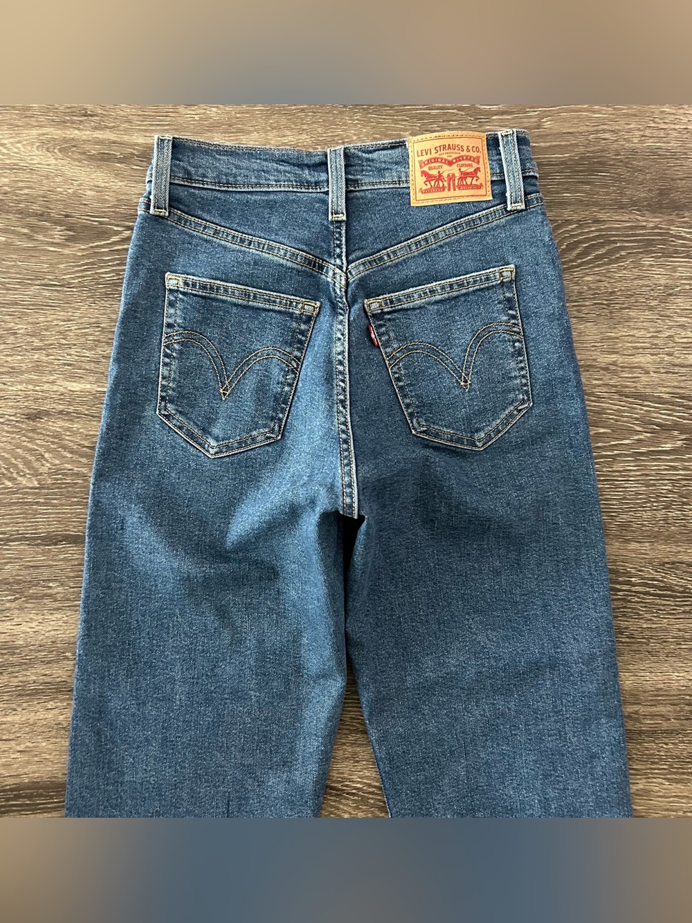 Levis Jeans 26 Ribcage Straight Ankle High Rise Button Fly Blue Denim Stretch - Picture 6 of 13